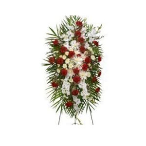 Graceful Red & White Standing Spray Funeral Flowers