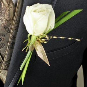 White Rose Glitter Prom Boutonniere