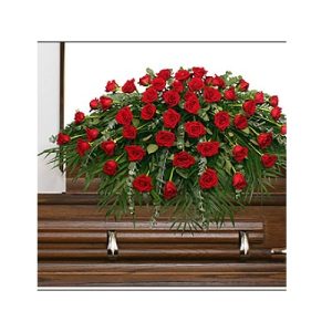 Majestic Red Casket Spray Funeral Flowers